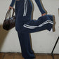 Navy Blue Hip Hop Pockets Side Stripe Baggy Sweatpants