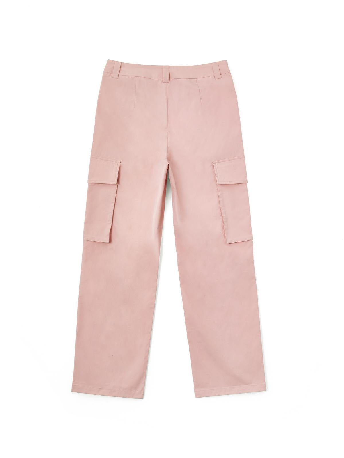 Ruffled Pink Cargo Pants with Straight Leg