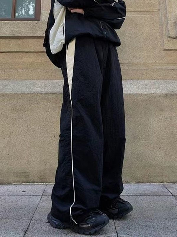 Contrast Retro Panel Baggy Parachute Pants Unisex