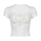 White vintage crop top with knot detail and patchwork