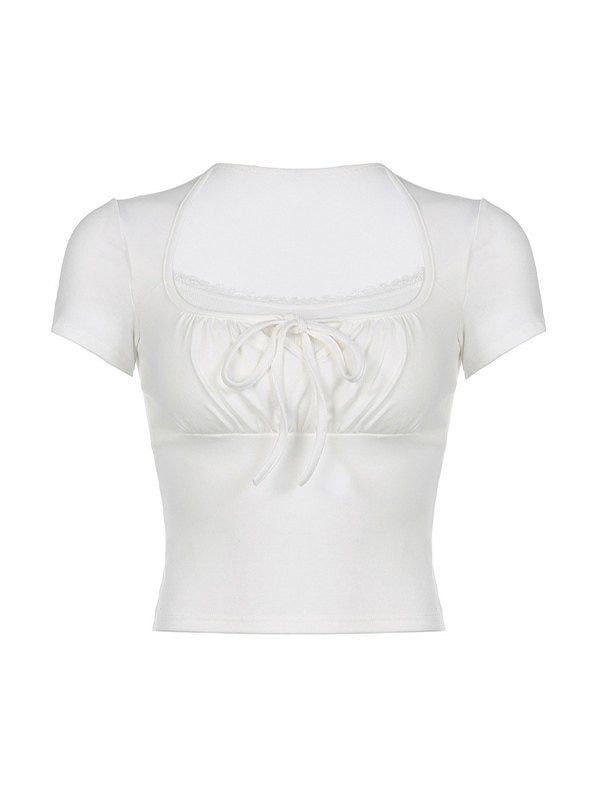 White vintage crop top with knot detail and patchwork