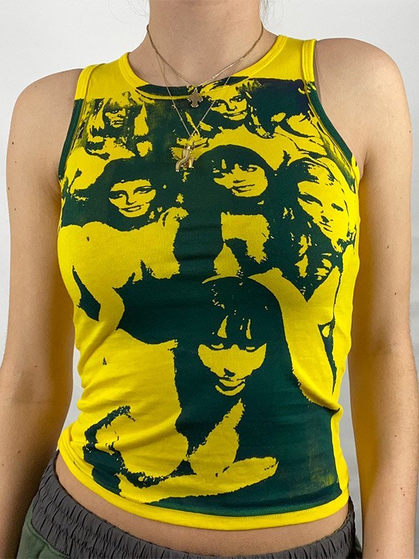 Crop tank top with vintage girl graphic