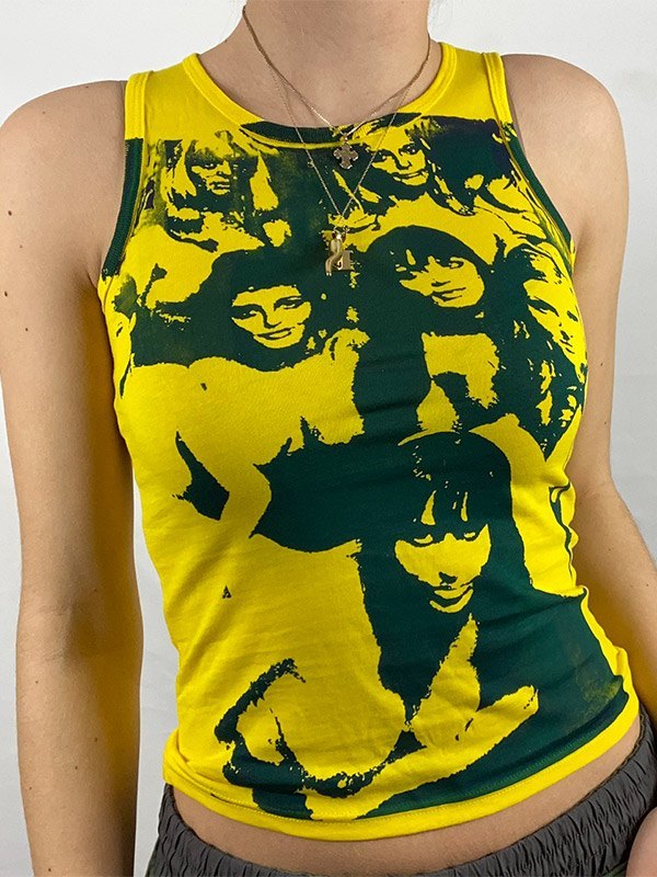 Crop tank top with vintage girl graphic