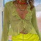 Vintage Sheer Mesh Long Sleeve Crop Blouse with Ruffles