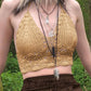 Halter crop cami top made of crochet knit