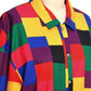 Rainbow Vintage Checkered Button Front Short Sleeve Blouse