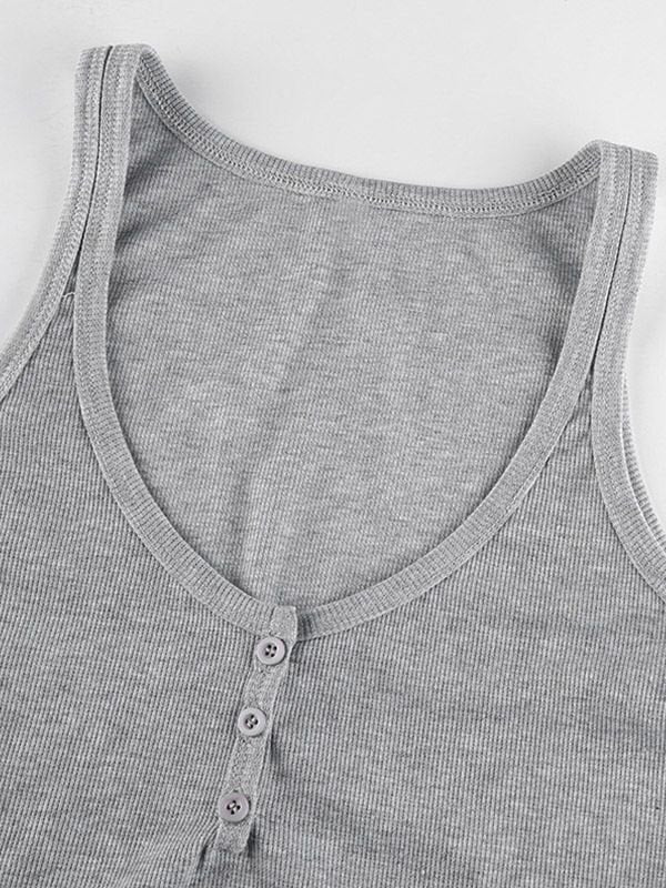 Grey Vintage Button Rib Crop Top