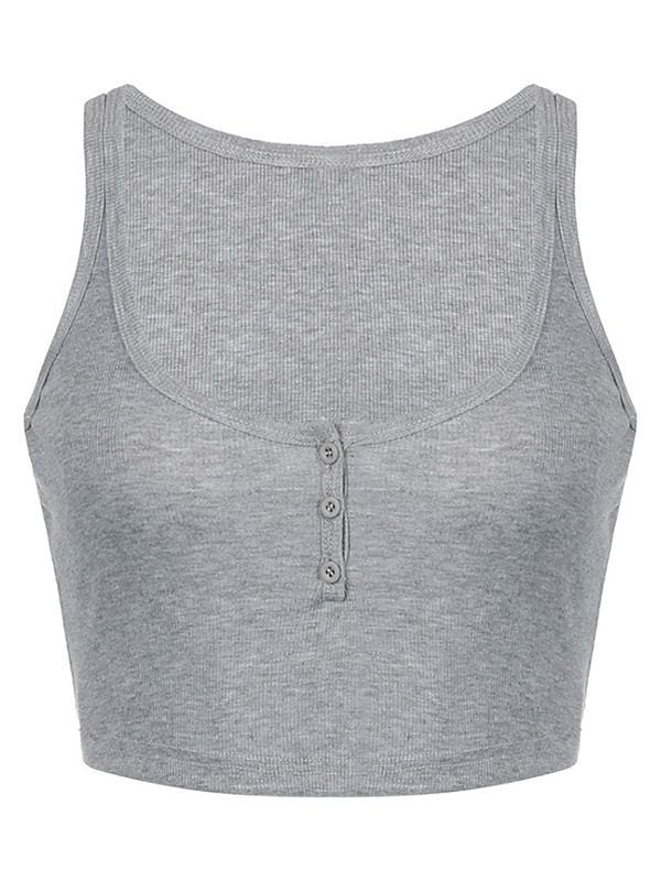 Grey Vintage Button Rib Crop Top