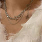 Vintage Silver Necklace with Rhinestone Star Pendant and Layers