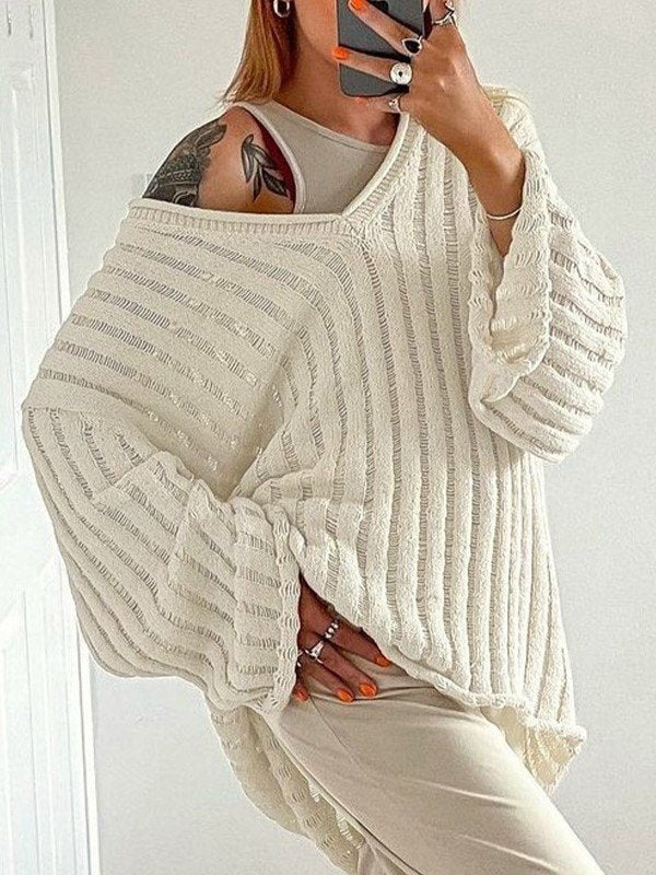 Y2K Striped Loose Knitted V Neck Sweater