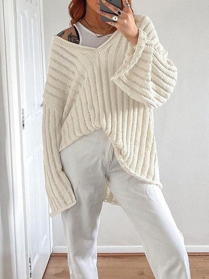 Y2K Striped Loose Knitted V Neck Sweater