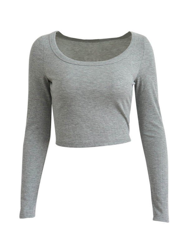 Gray basic long sleeve knit crop top