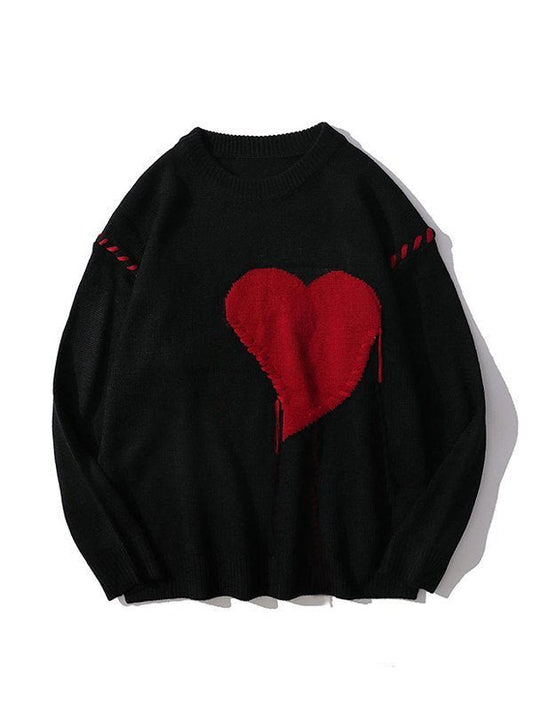 Vintage Colorblock Oversize Heart Sweater