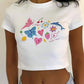 Vintage crop top with white fruit and butterfly print