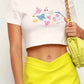 Vintage crop top with white fruit and butterfly print