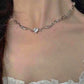 Vintage angel wing heart necklace with rhinestones