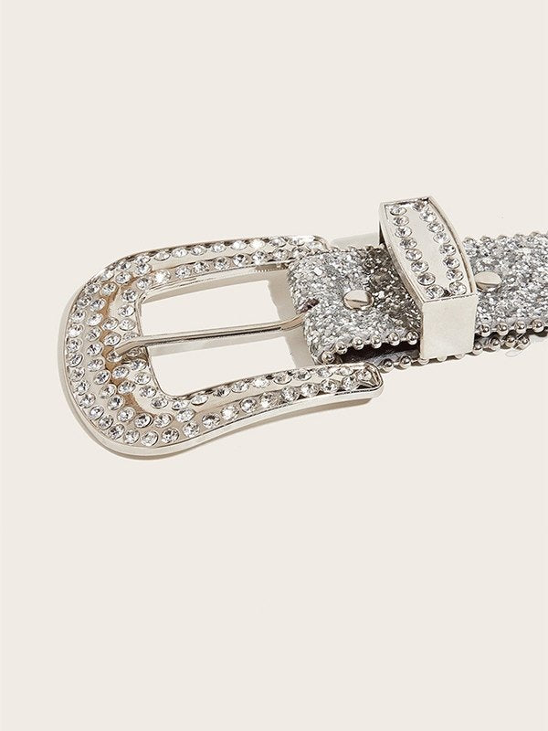 Y2k targeted sequin buckle belt with rhinestones