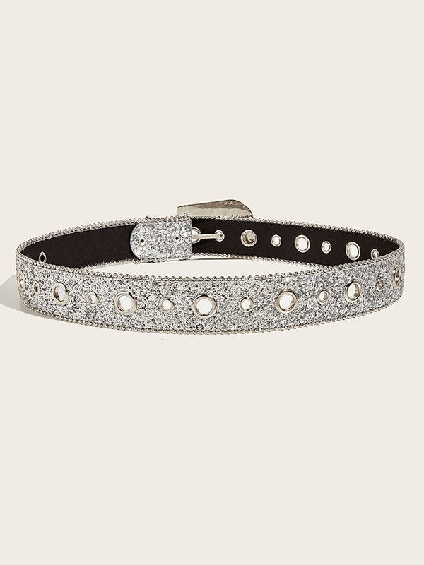 Y2k targeted sequin buckle belt with rhinestones