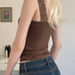 Brown vintage tank top with lace trim