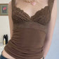 Brown vintage tank top with lace trim