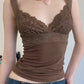 Brown vintage tank top with lace trim