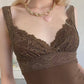 Brown vintage tank top with lace trim