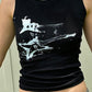 Black ribbed crop tank top with guitar motif