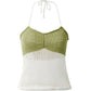 Multicolored Y2k Lace Up Knit Crop Top