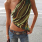 Vintage one shoulder tank top with asymmetric hem