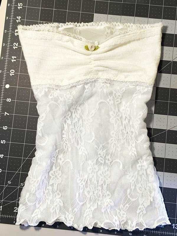 White cute bandeau top with lace seam