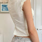 White Vintage Slim Straps Blouse with Short Sleeves