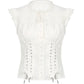 White Vintage Slim Straps Blouse with Short Sleeves