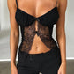 Black Sexy Cami Top with Bow Lace Patchwork