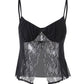 Black Sexy Cami Top with Bow Lace Patchwork