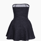 Black Jacquard Ruffle Hem Strapless Design Mini Dress