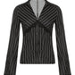 Vintage striped long sleeve blouse with V-neck and lace