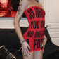 Red punk bandeau mini dress with letter print