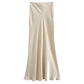 Solid Color Low Waist Bow Satin Maxi Skirt