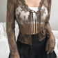 Y2K Open Front Lace Long Sleeve Crop Blouse