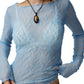 Vintage Perspective Lace Mesh Slim Long Sleeve T Shirt