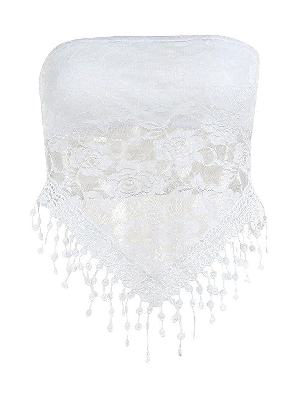 White Vintage Sexy Lace Fringe Bandeau Top