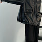 Retro Oversized Black Faux Leather Jacket with Zipper