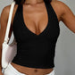 Black Vintage Deep V Neck Halter Crop Top