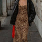 Vintage Leopard Print V Neck Backless Maxi Dress