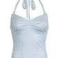 Blue Lace Trim Halter Cami Top