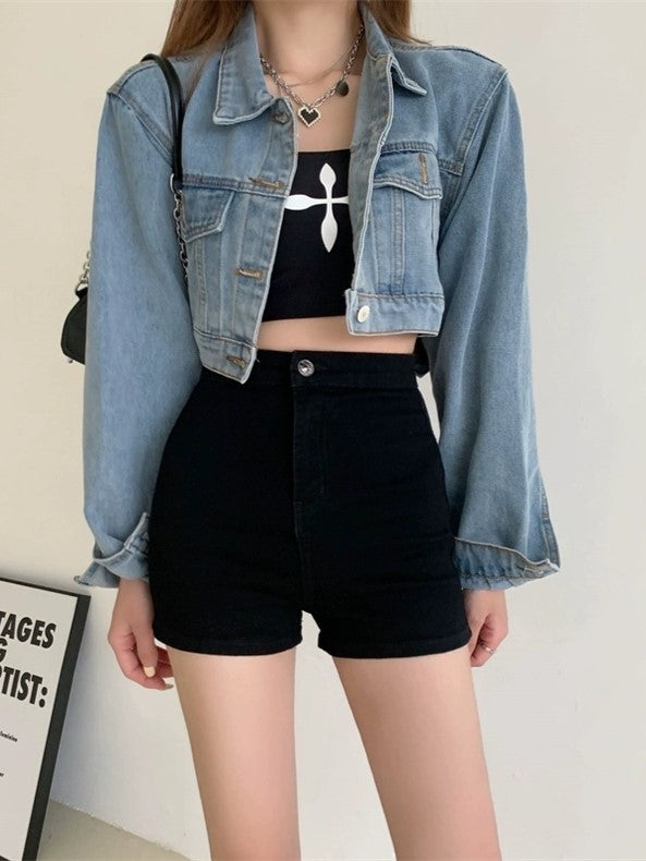 Black Classic Skinny High Waisted Denim Shorts