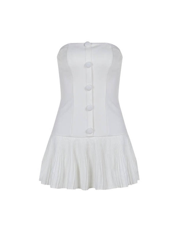 White French Pleated Skirt Mini Dress