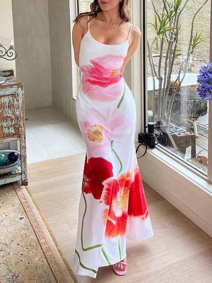 JY Vintage Floral Print Slim Fit Maxi Dress / Vintage Floral Print Slim Fit Maxi Dress