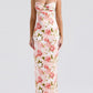 Pink French Floral Slim Maxi Dress