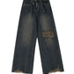 Vintage Washed Baggy Boyfriend Jeans with Buckle and Ribbed Details